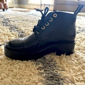 Chanel eyelet lug boots with pearl accent on grommets 39.5 BNIB